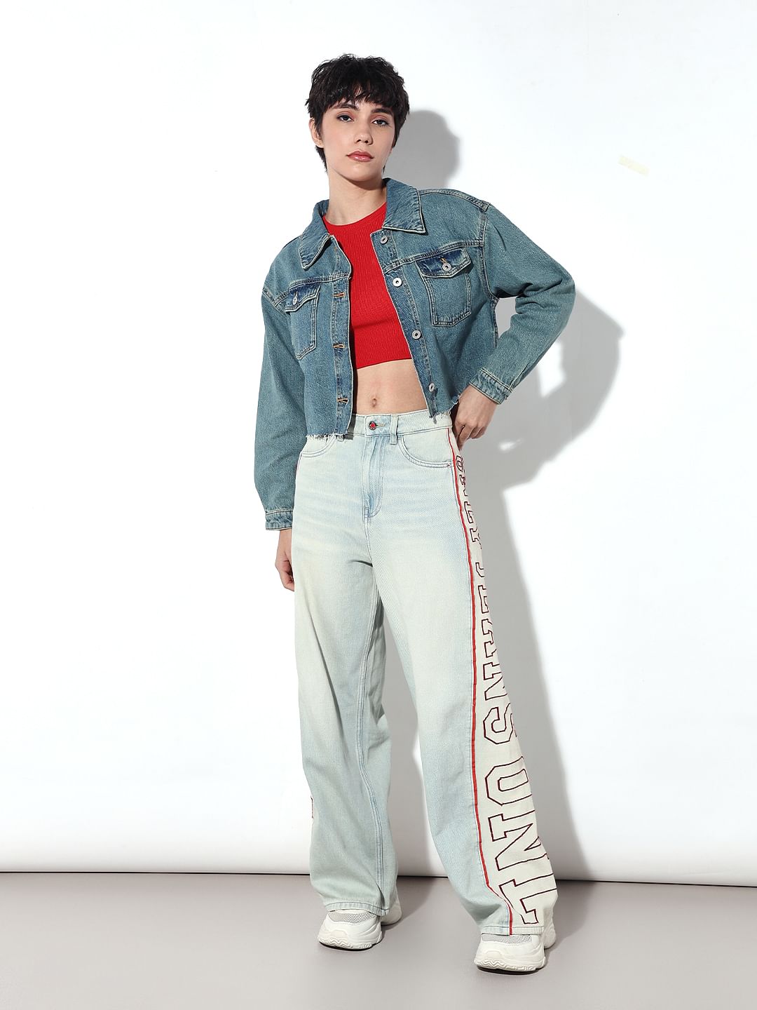 Blue Raw Edge Hem Denim Jacket