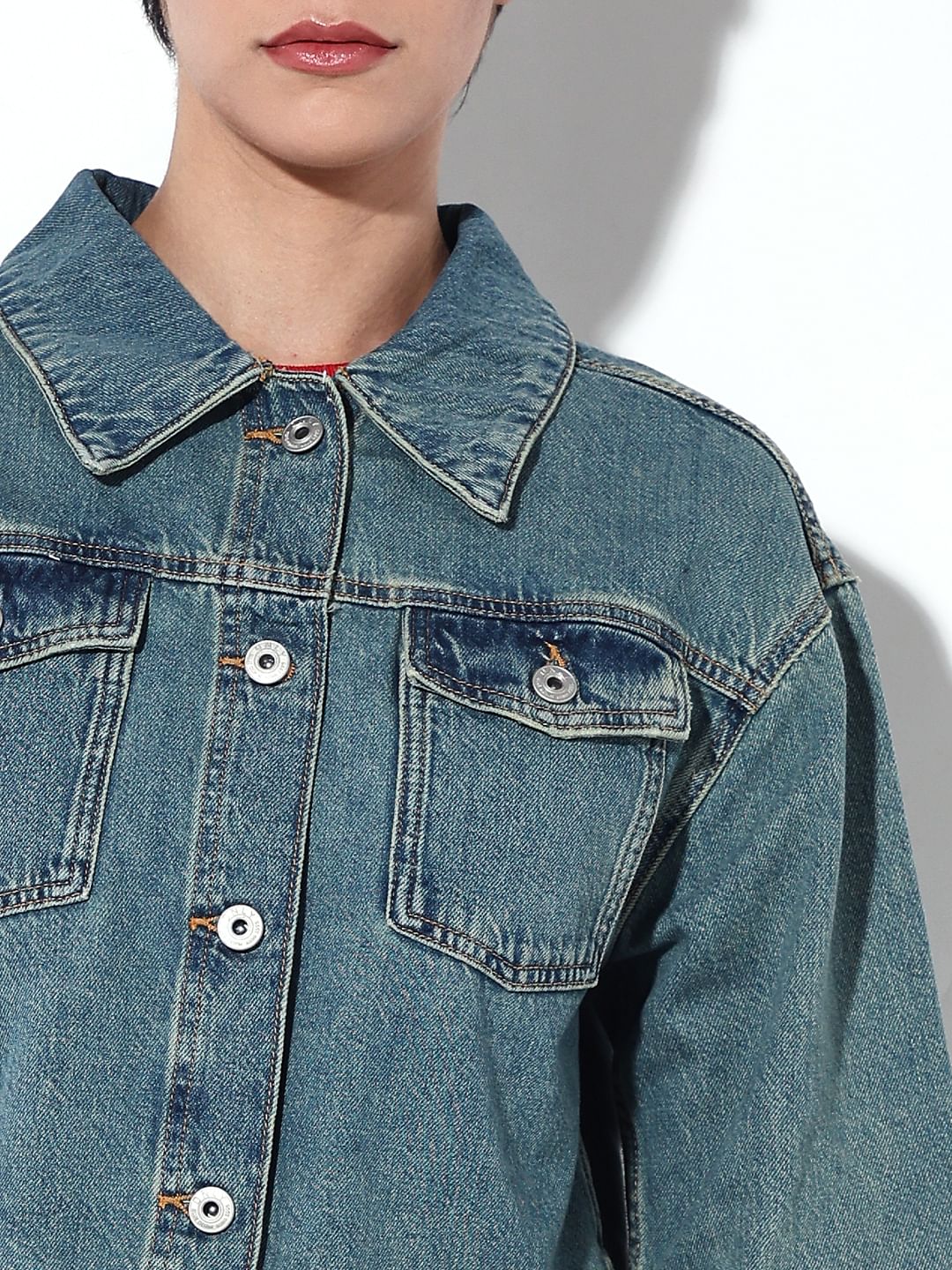 Blue Raw Edge Hem Denim Jacket
