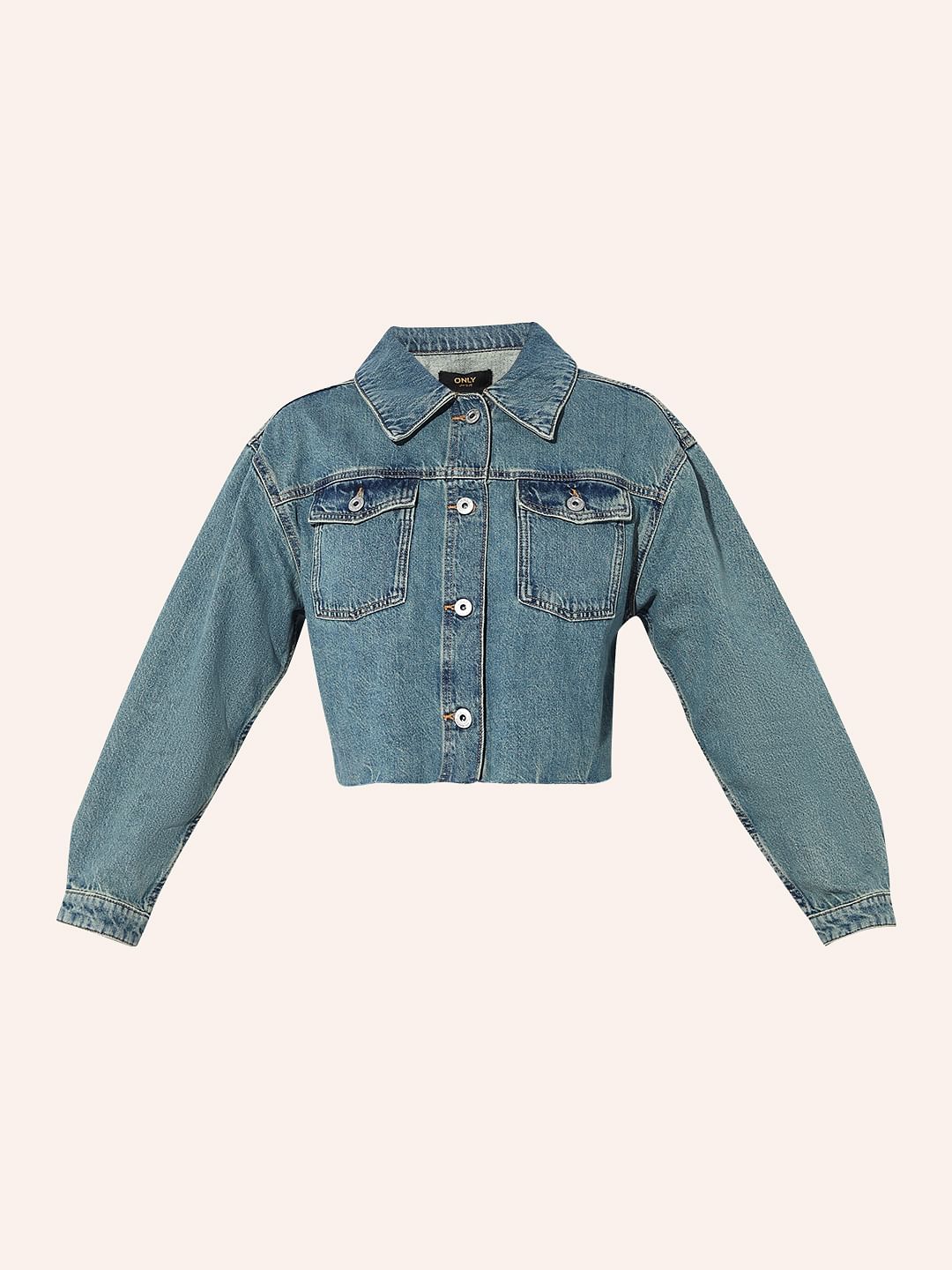 Blue Raw Edge Hem Denim Jacket