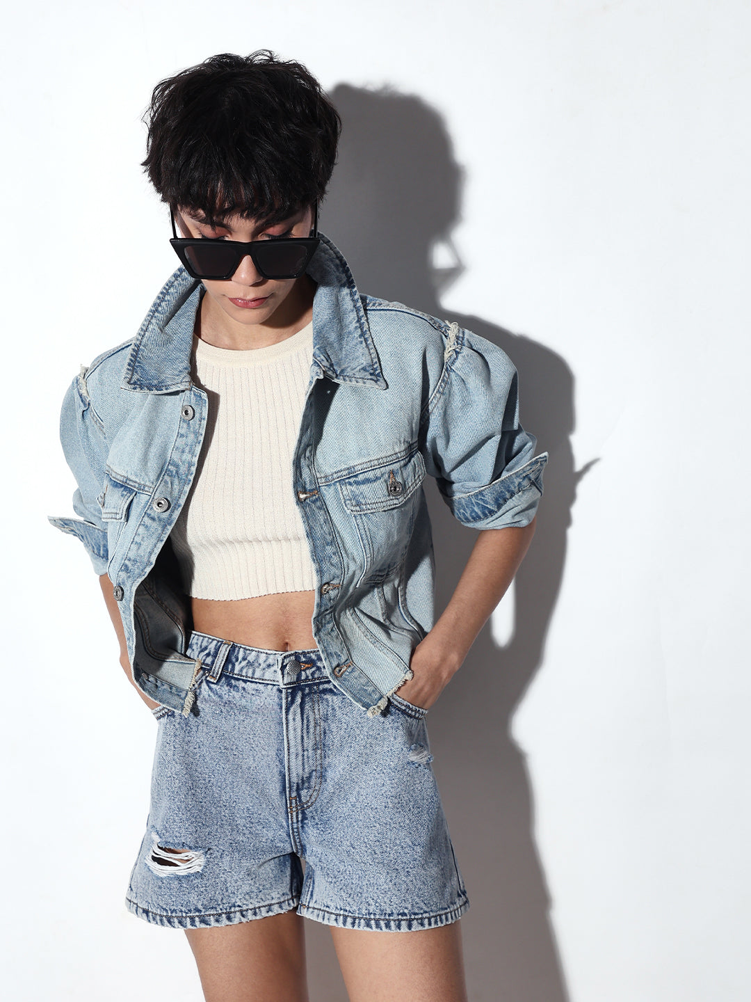 Light Blue Cropped Denim Jacket