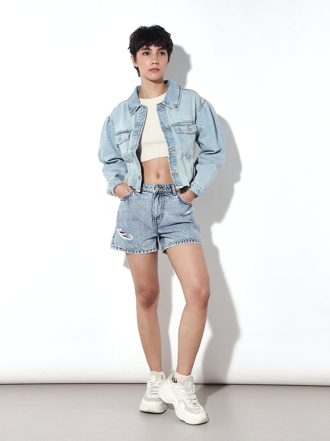 Light Blue Cropped Denim Jacket