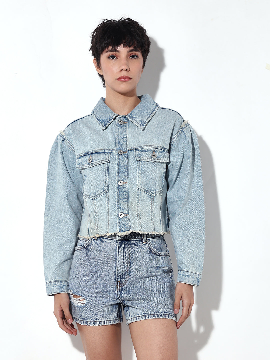 Light Blue Cropped Denim Jacket
