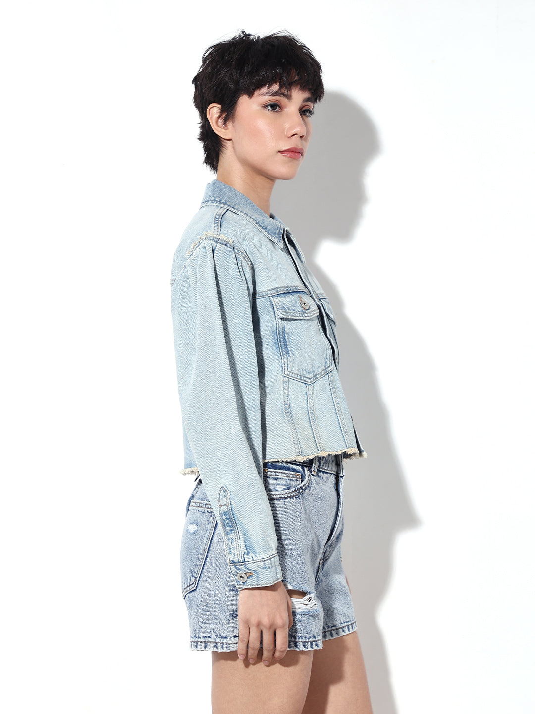 Light Blue Cropped Denim Jacket