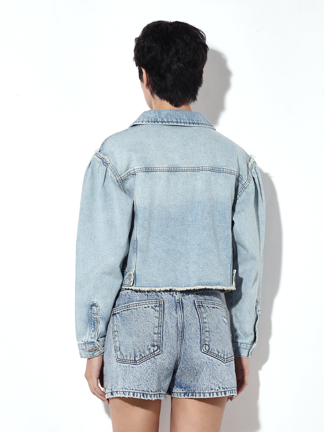 Light Blue Cropped Denim Jacket