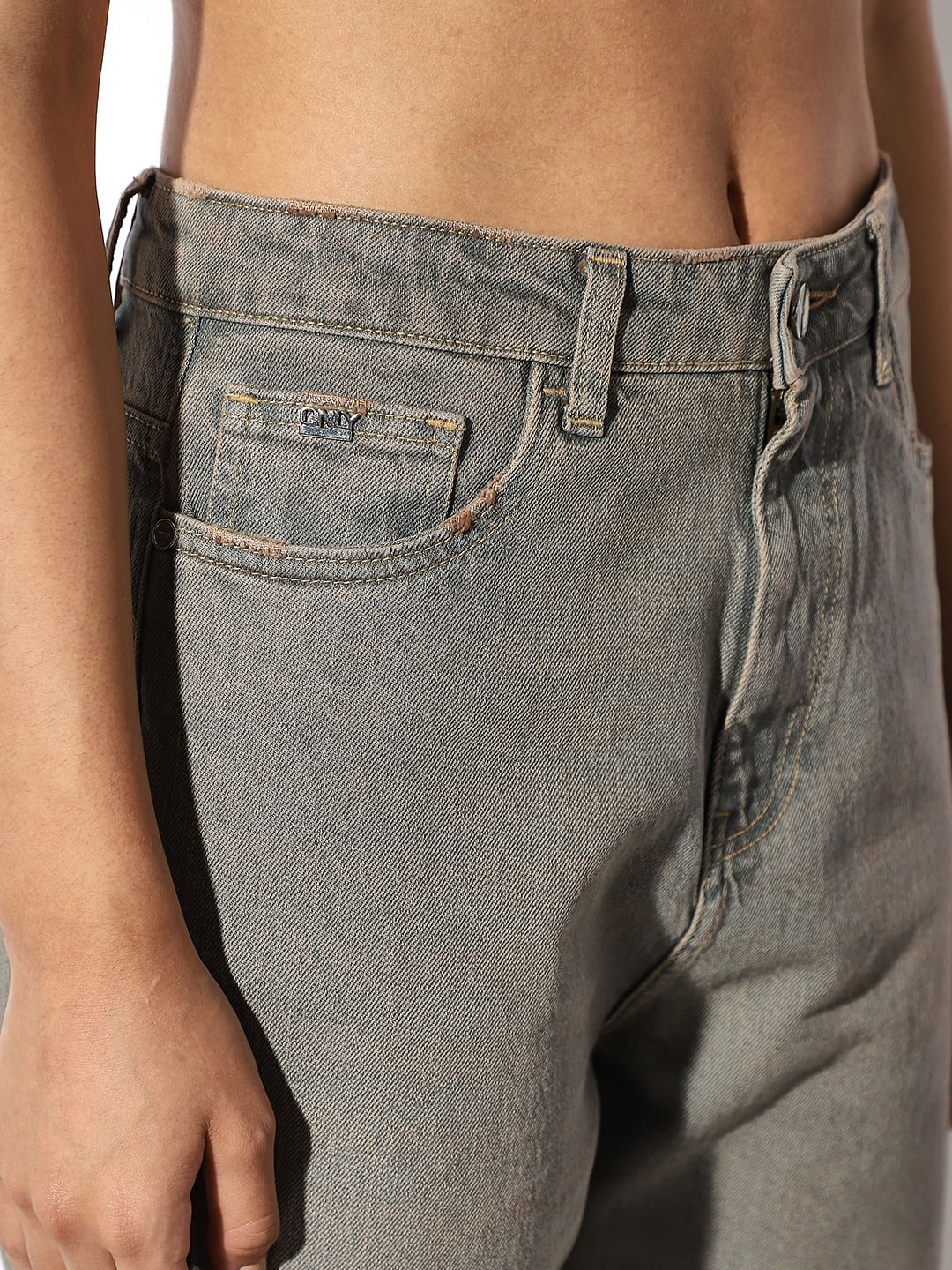 Blue Mid Rise Vintage Washed Jeans