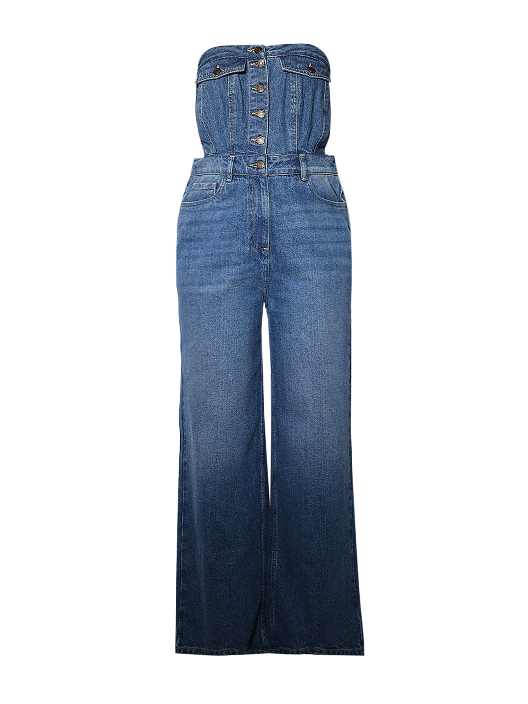 Blue Off-Shoulder Denim Jumpsuit