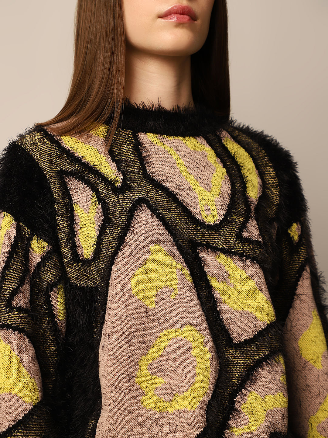 Black Abstract Print Jacquard Pullover