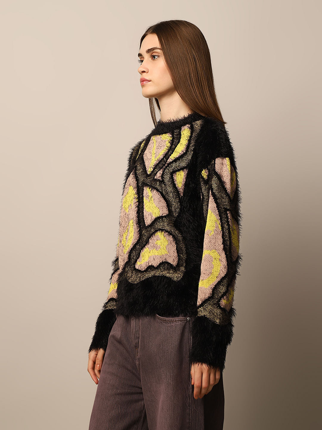 Black Abstract Print Jacquard Pullover