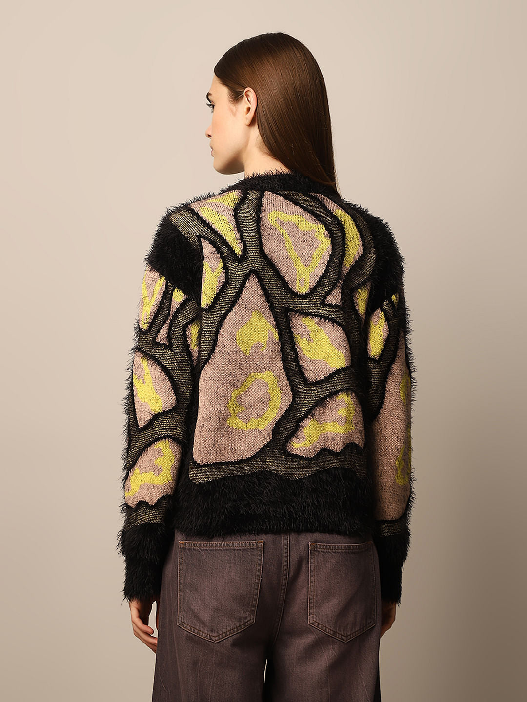 Black Abstract Print Jacquard Pullover