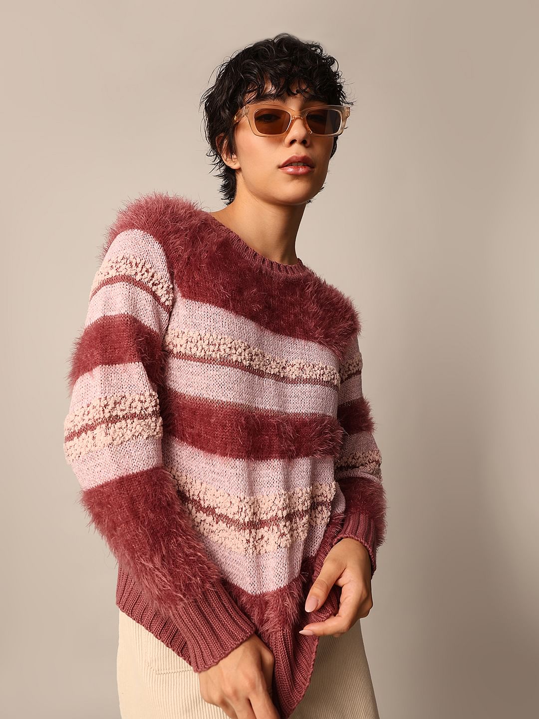 Pink Fluffy Knit Pullover
