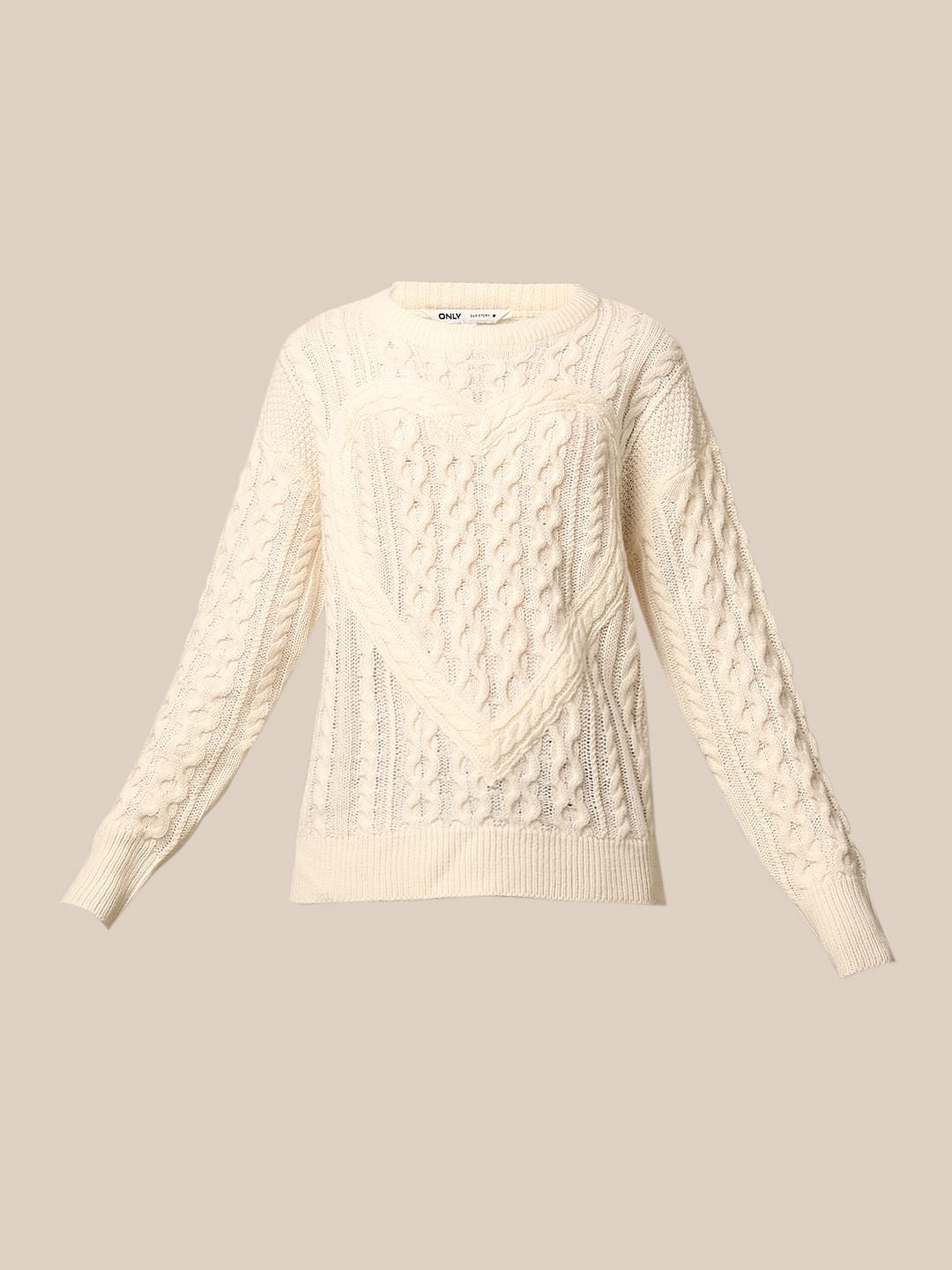 Cream Self-Design Knit Pullover