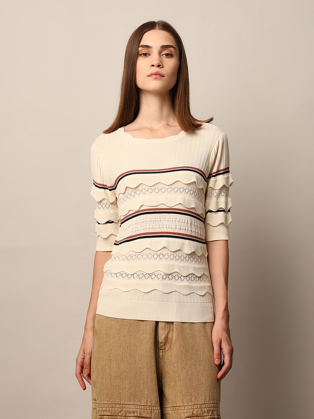 Cream Frill Detail Knit Top