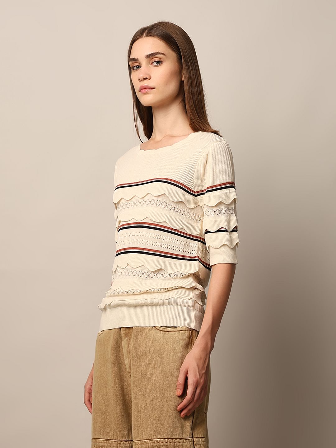 Cream Frill Detail Knit Top