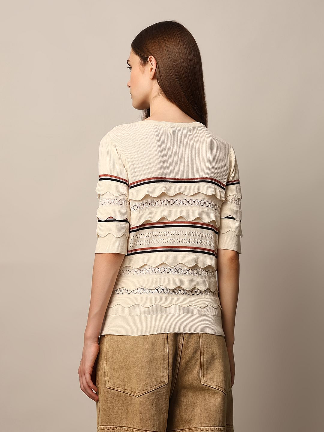 Cream Frill Detail Knit Top