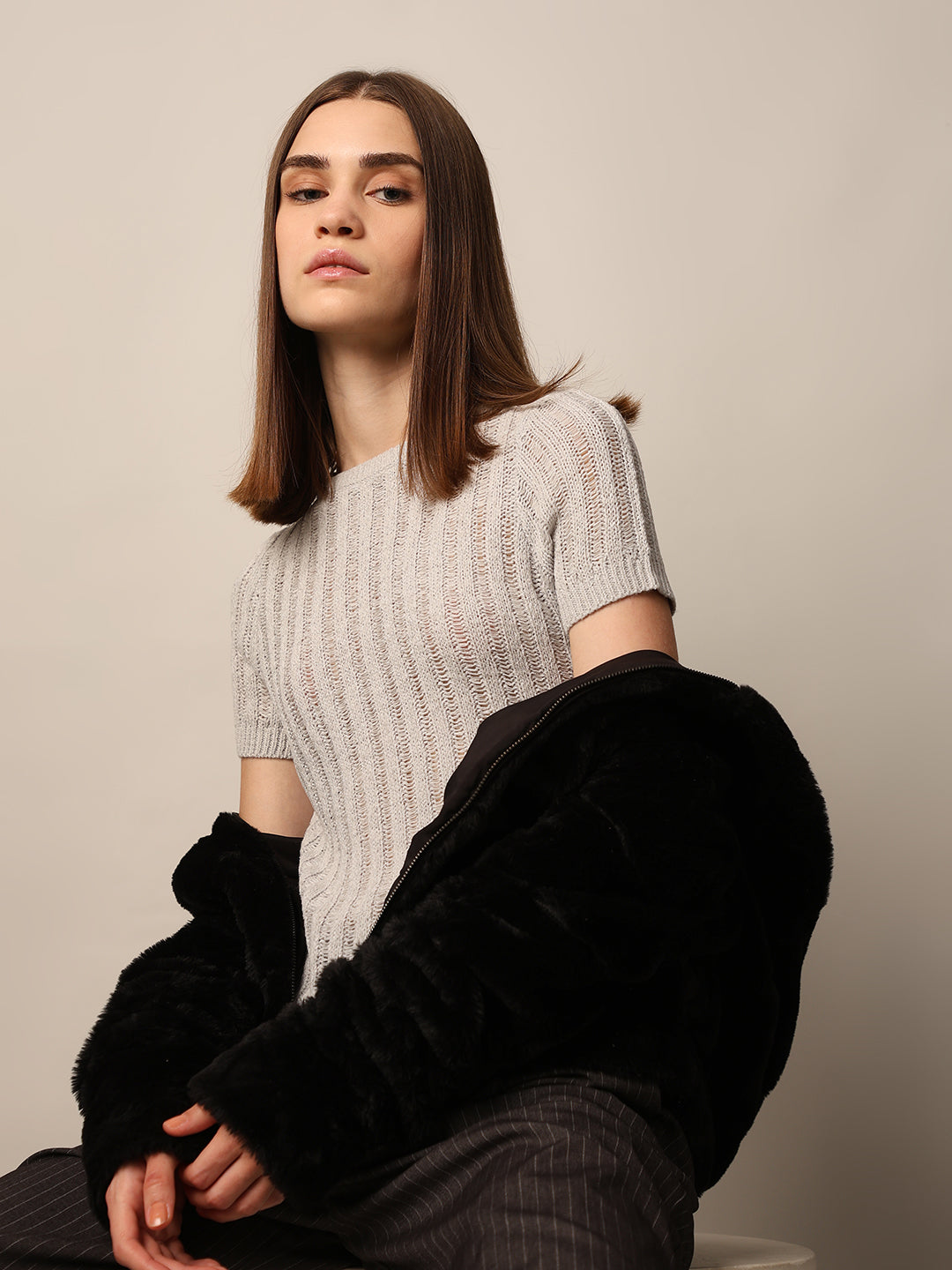 Open-Knit Short Sleeve Pullover