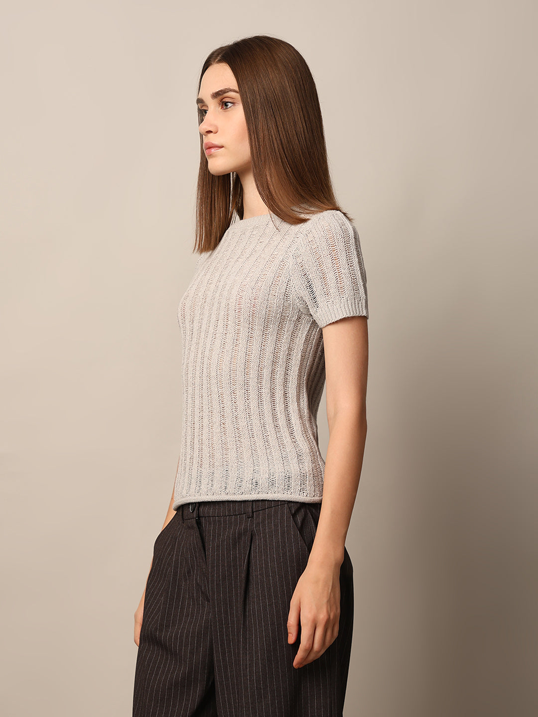 Open-Knit Short Sleeve Pullover