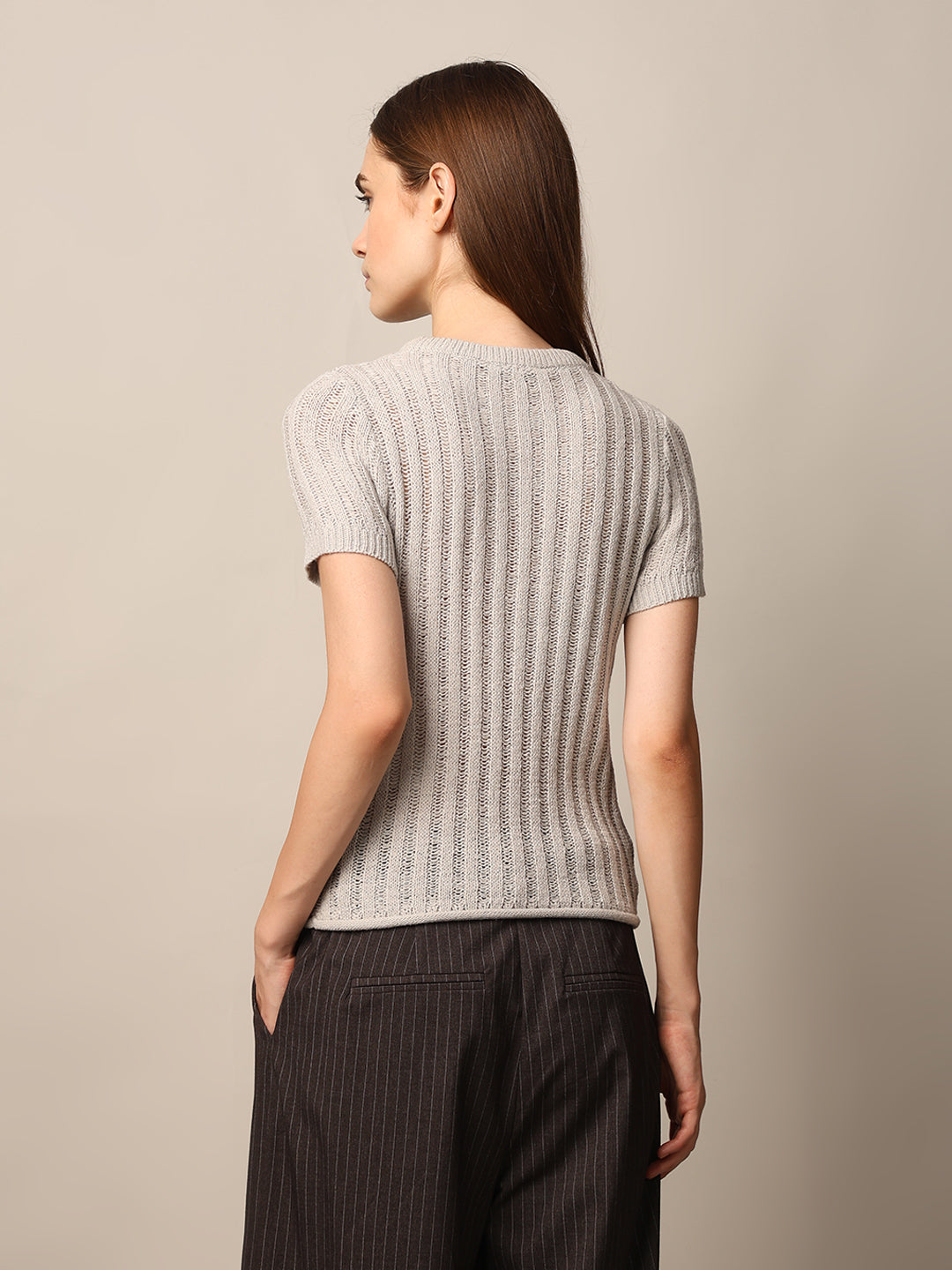 Open-Knit Short Sleeve Pullover