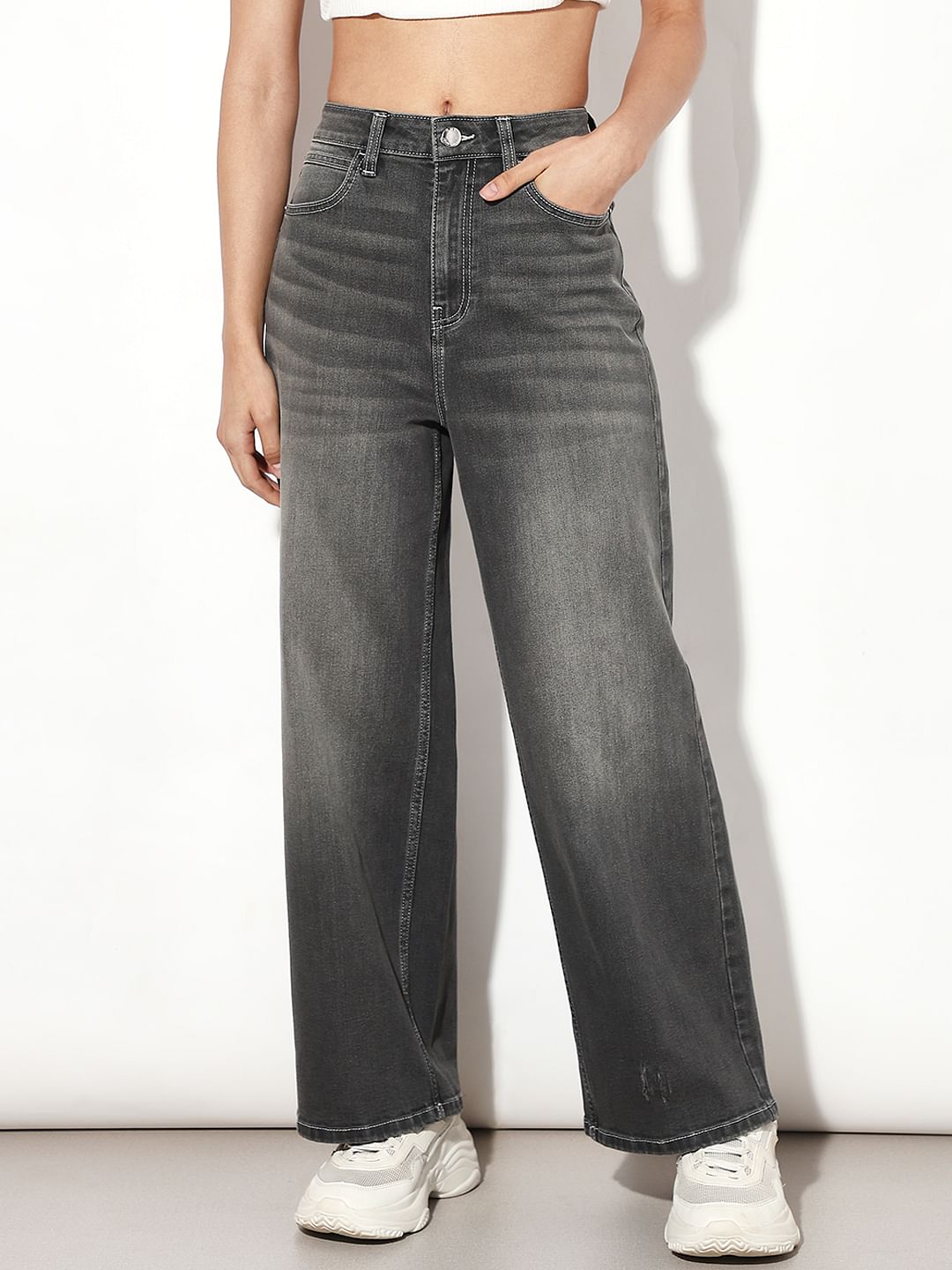 Grey Wide Leg Jeans