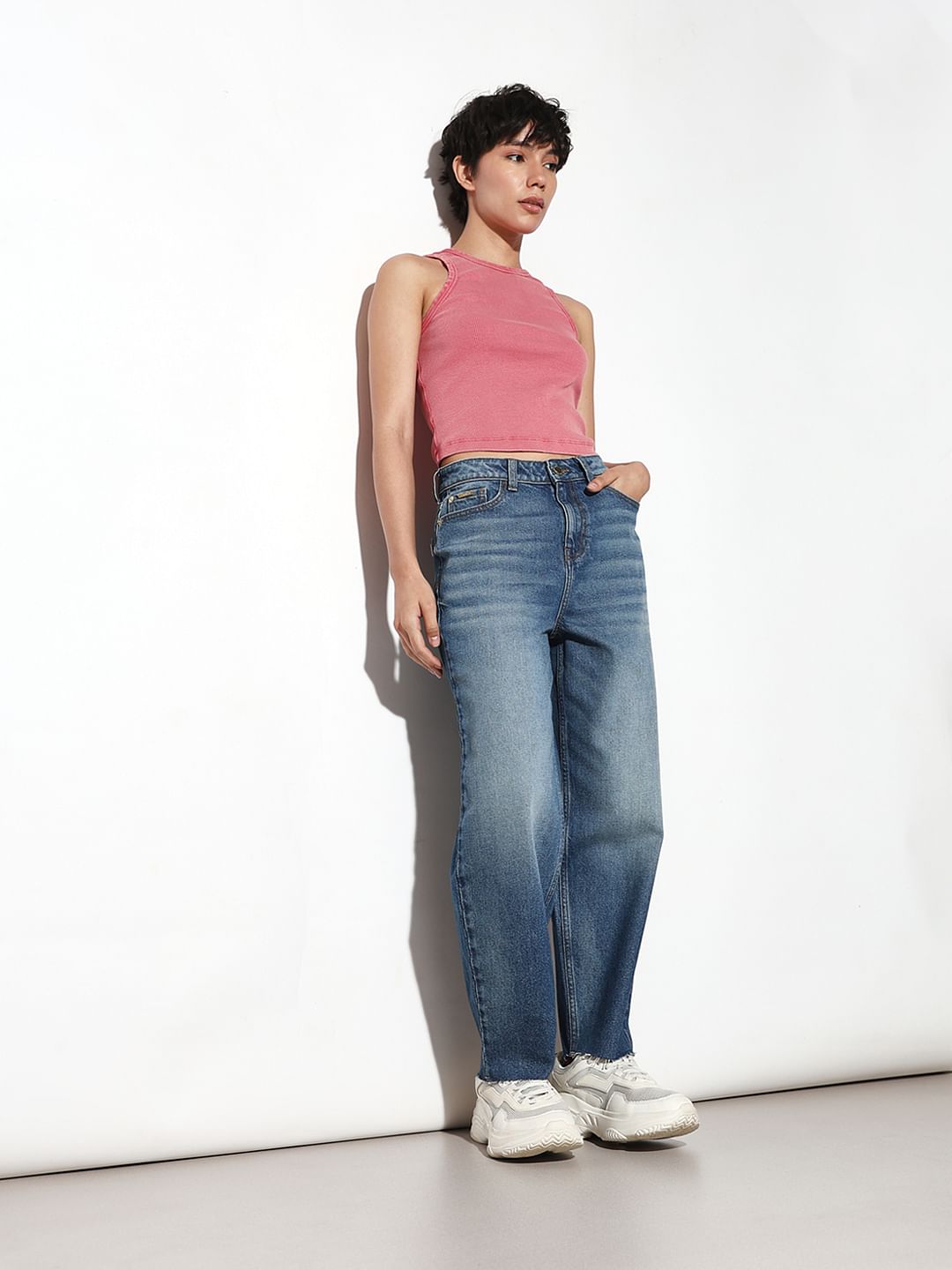 Blue High Rise Slouchy Fit Jeans