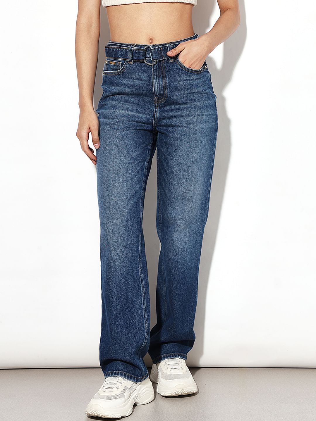Blue High Rise Straight Fit Jeans