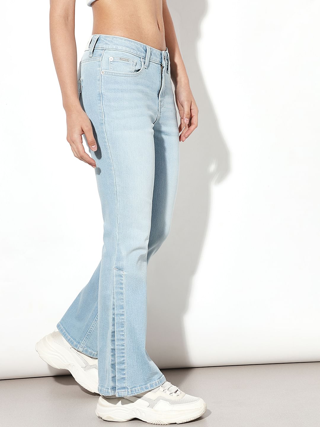 Light Blue High Rise Side Slit Flared Jeans