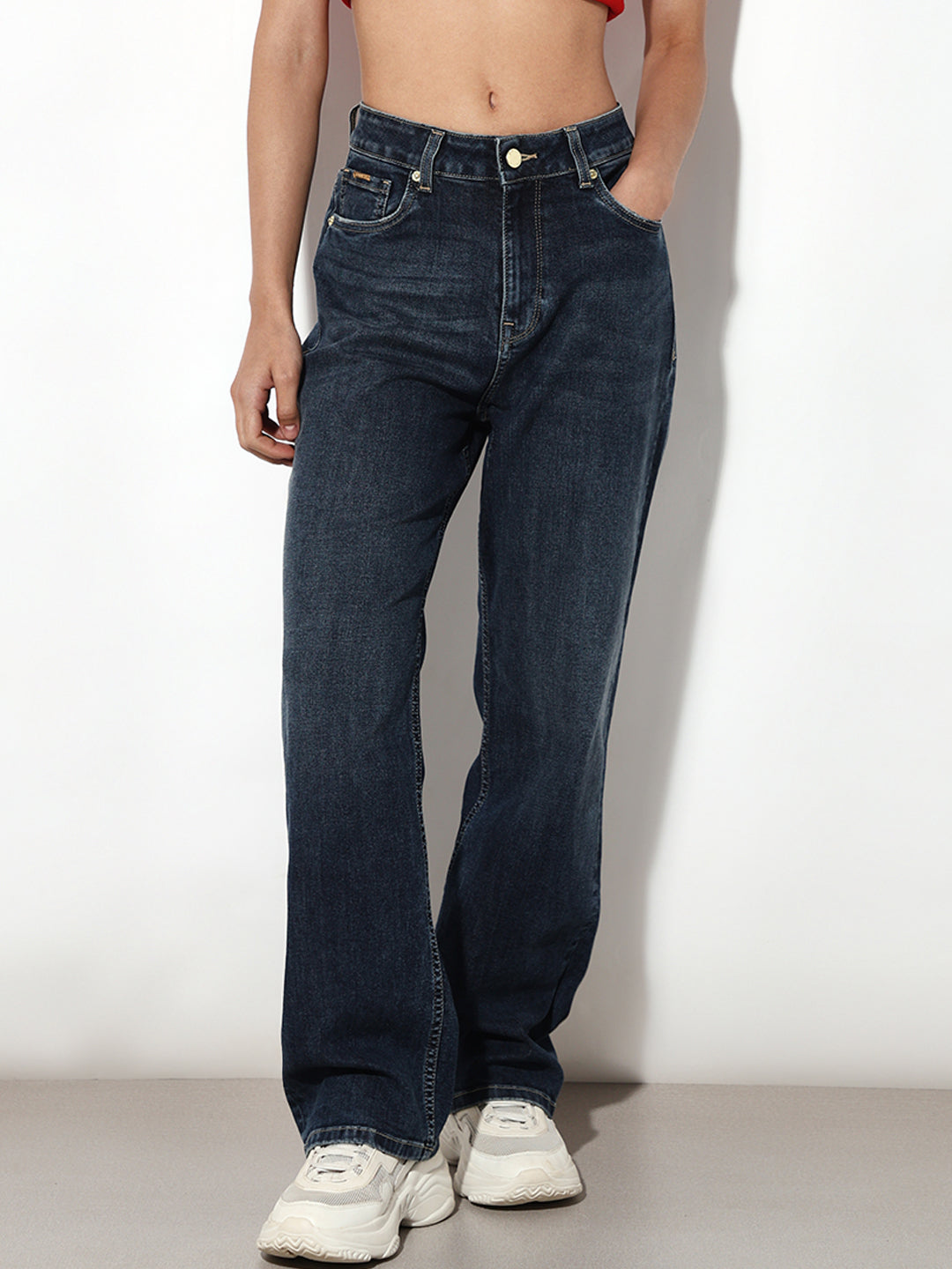 Dark Blue High Rise Straight Fit Jeans