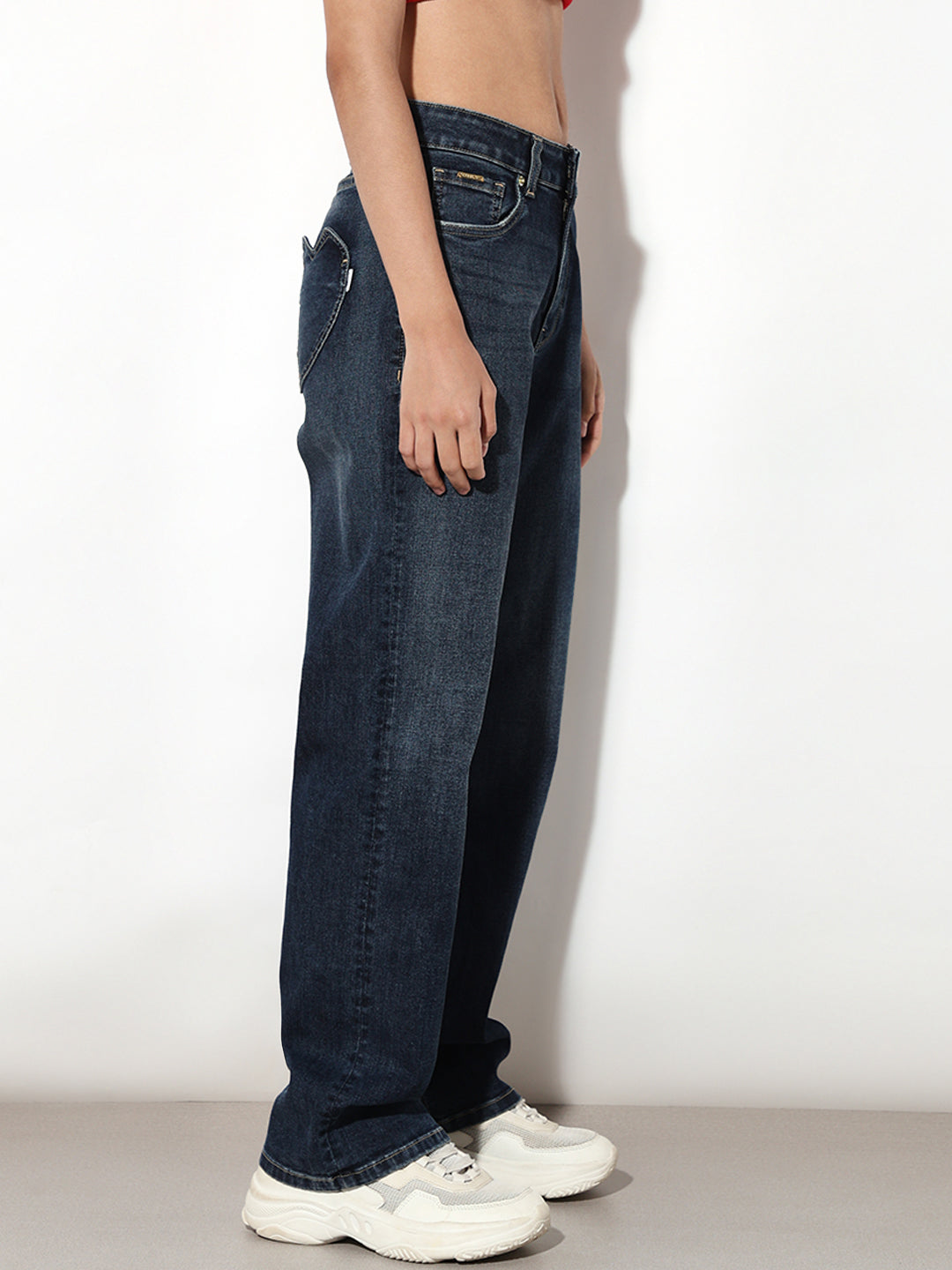 Dark Blue High Rise Straight Fit Jeans