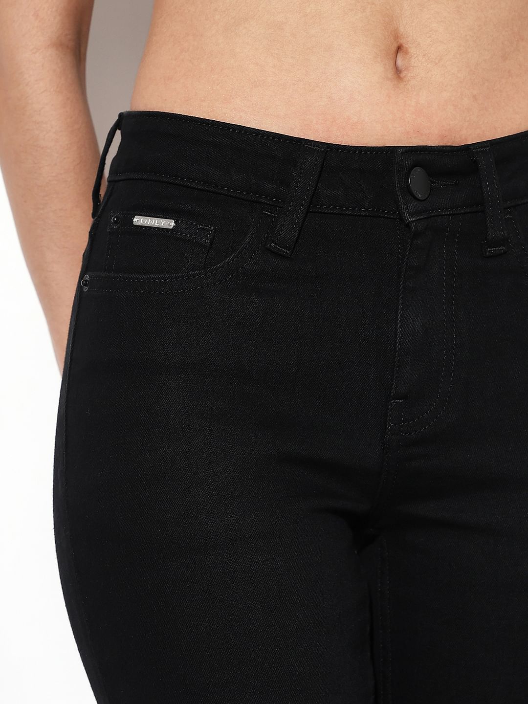 Black High Rise Side Slit Flared Jeans