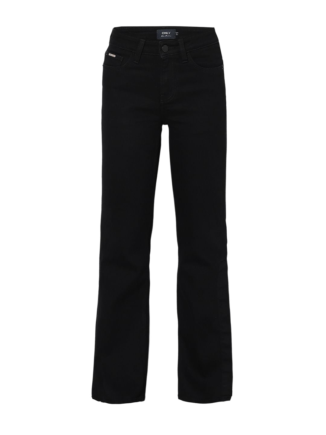 Black High Rise Side Slit Flared Jeans