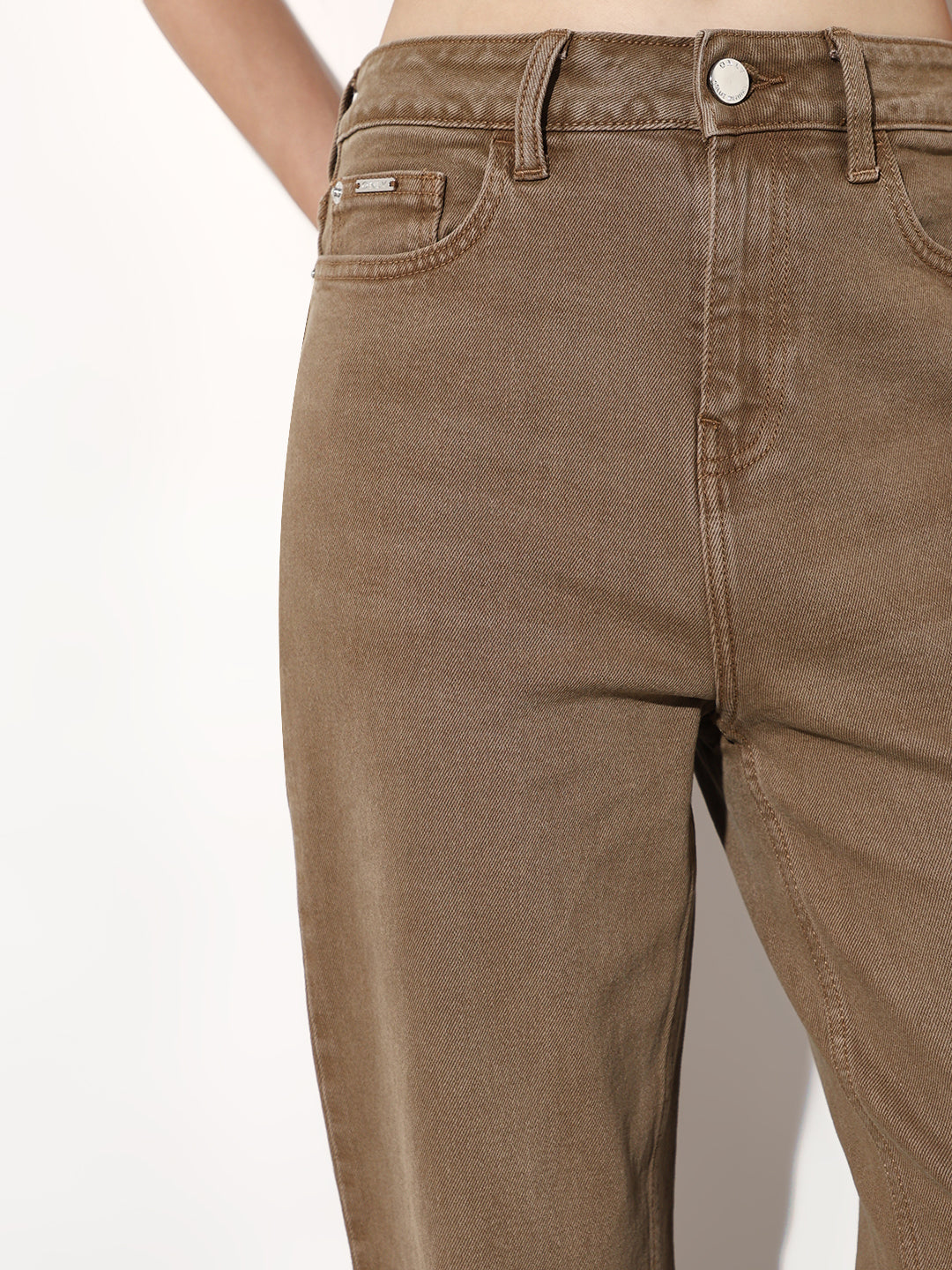 Brown High Rise Straight Fit Jeans