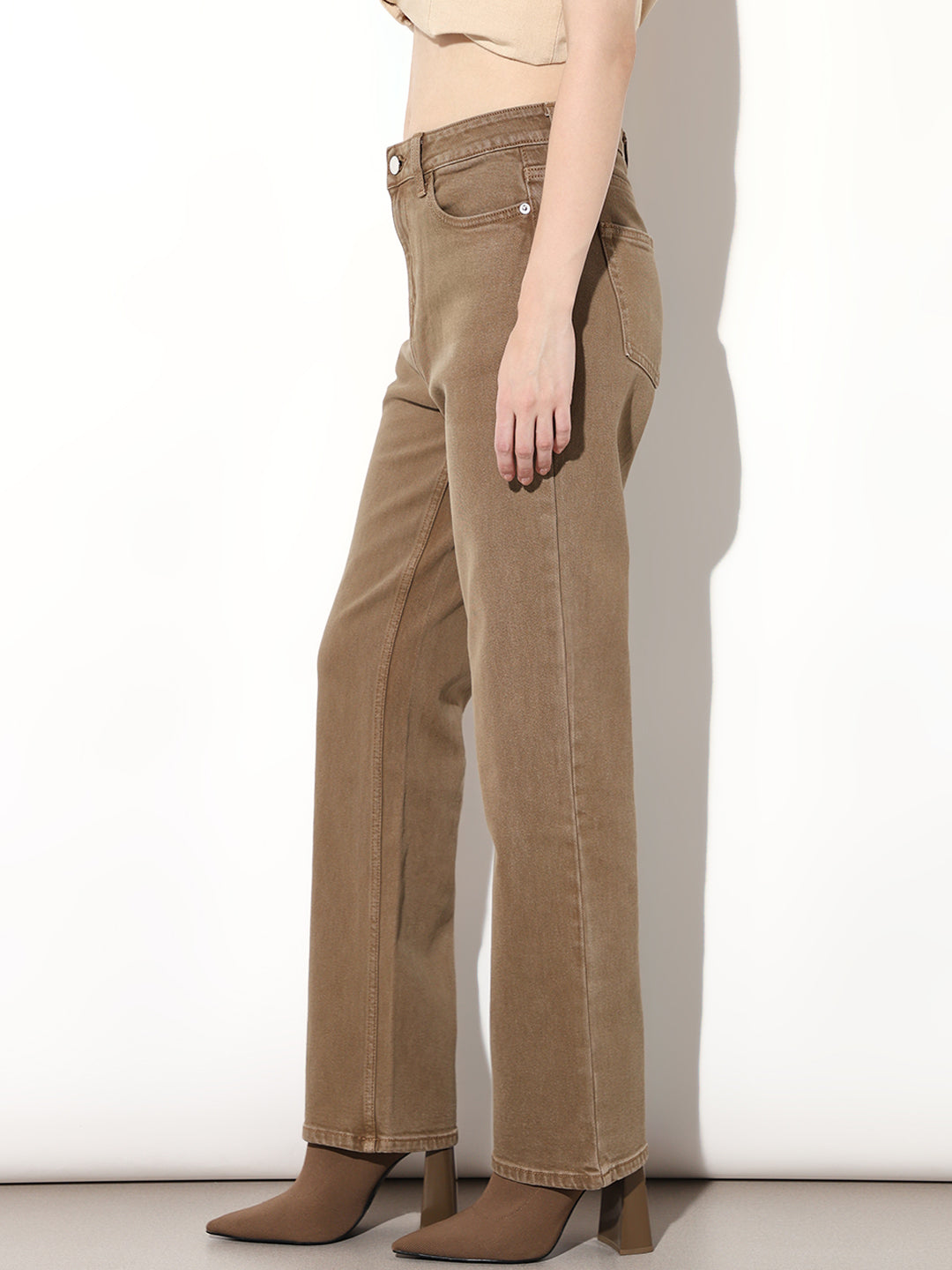 Brown High Rise Straight Fit Jeans