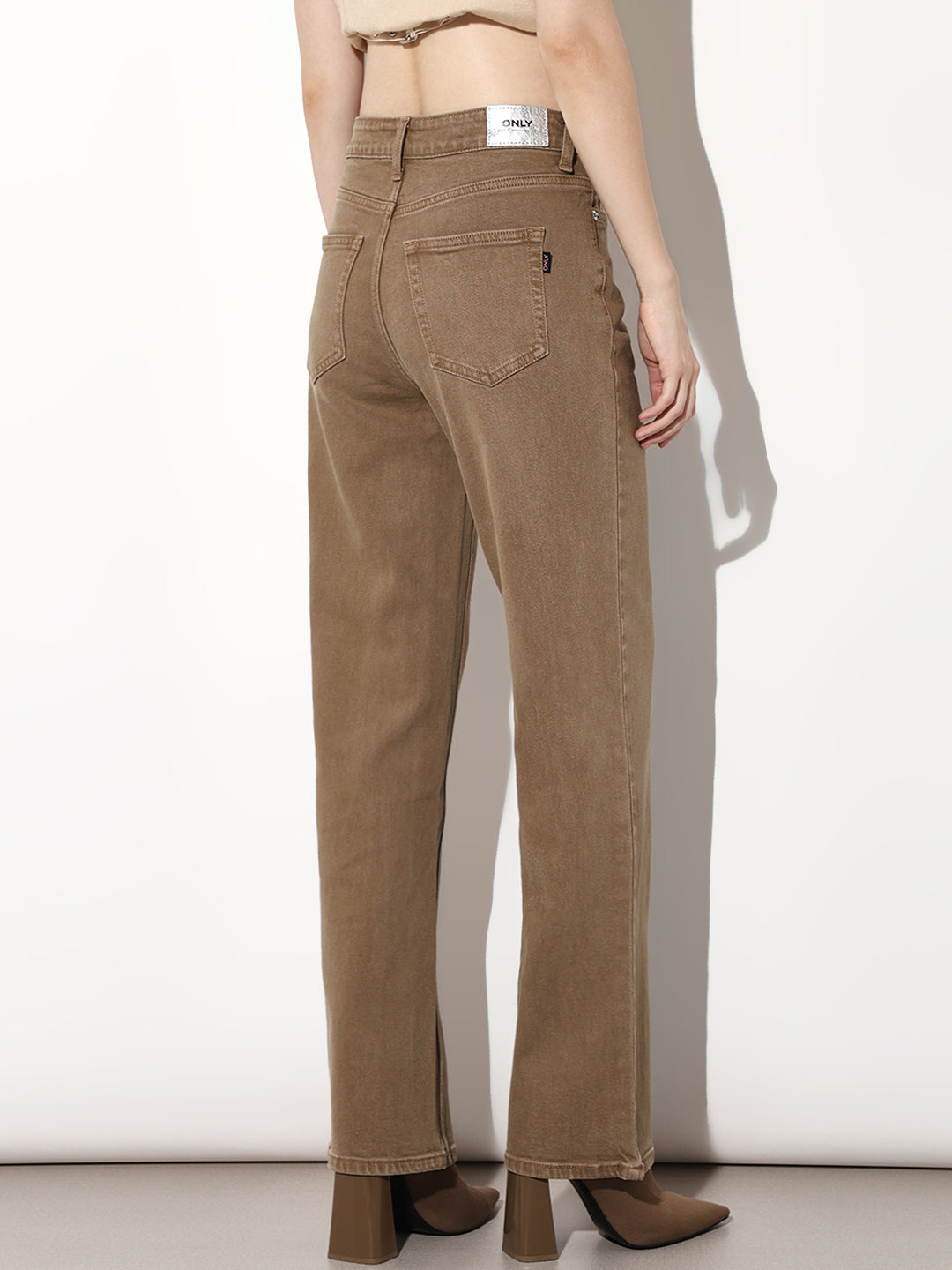 Brown High Rise Straight Fit Jeans