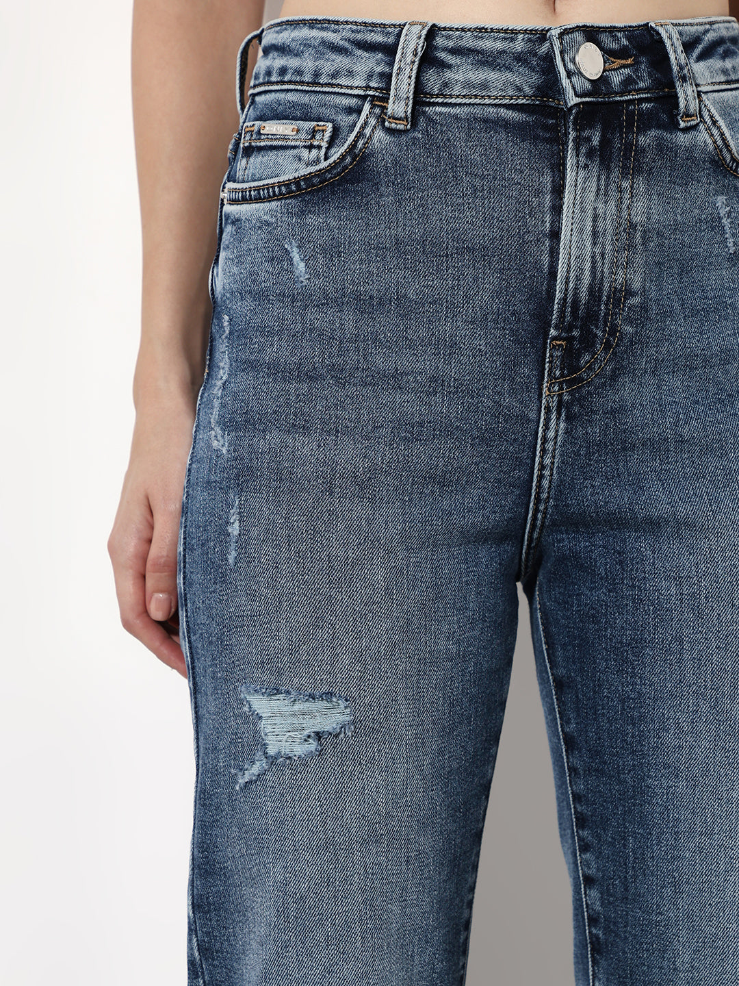 Light Blue Distressed Straight Fit Jeans