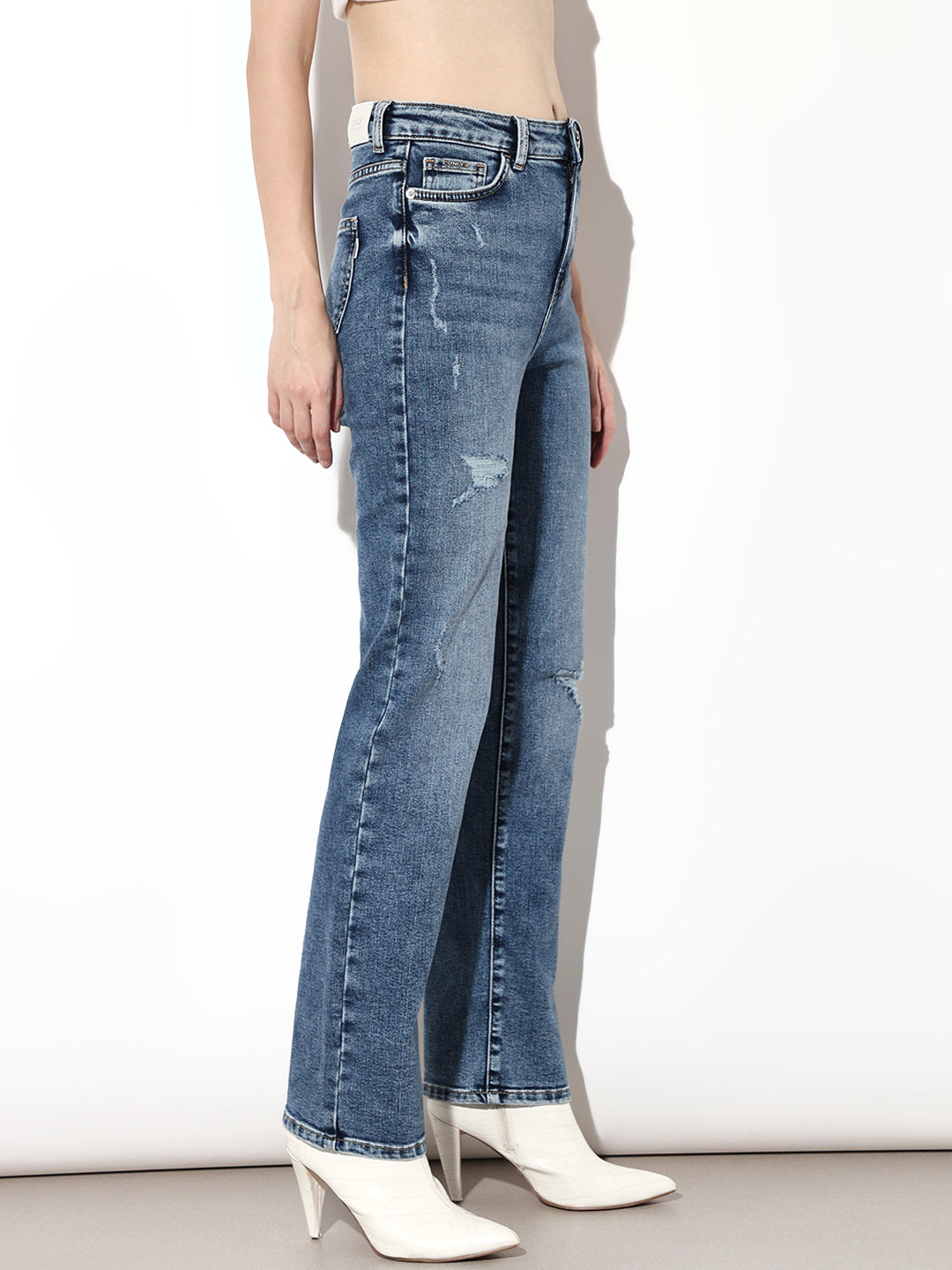 Light Blue Distressed Straight Fit Jeans