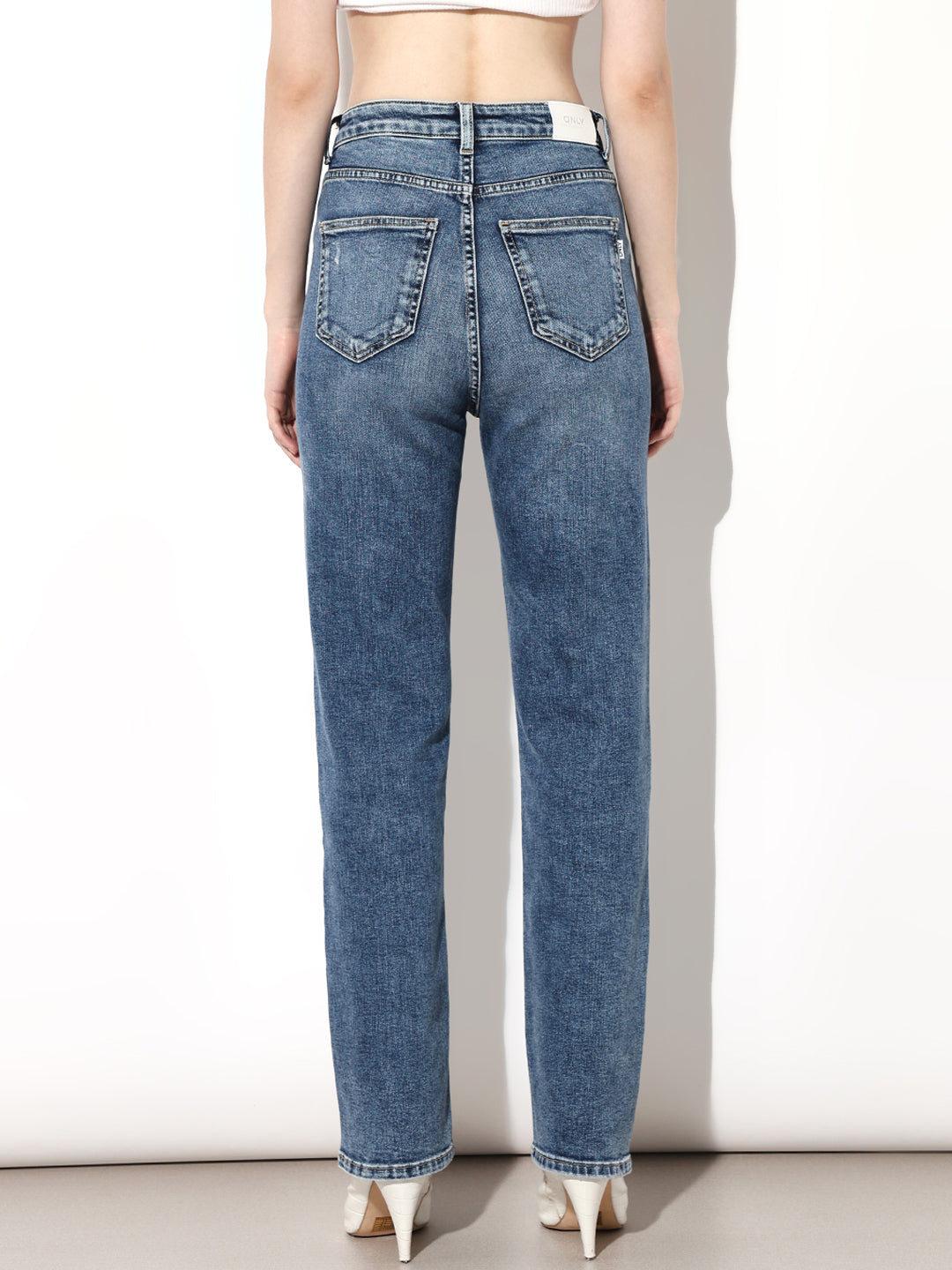 Light Blue Distressed Straight Fit Jeans