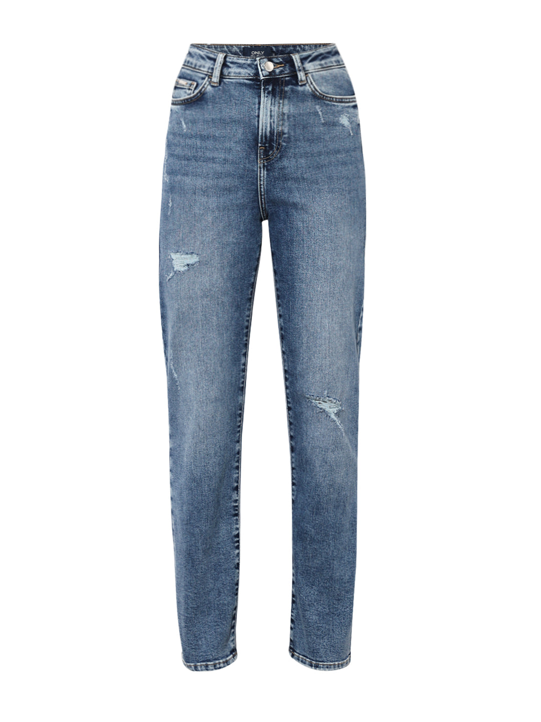 Light Blue Distressed Straight Fit Jeans