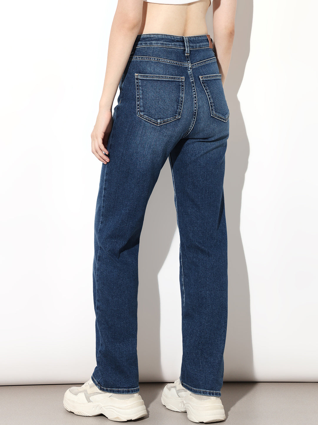 Blue Distressed Straight Fit Jeans