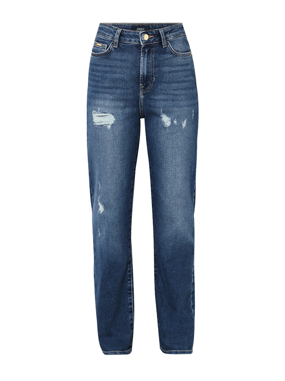 Blue Distressed Straight Fit Jeans