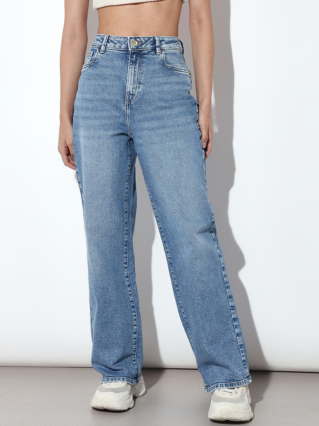 Blue High Rise Straight Fit Jeans