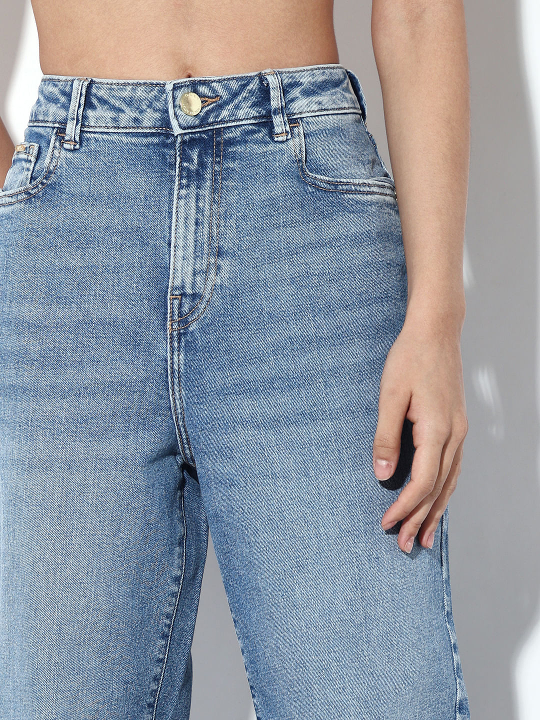 Blue High Rise Straight Fit Jeans