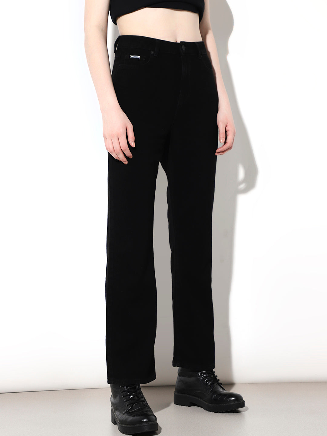 BLACK High Rise Straight Fit Jeans
