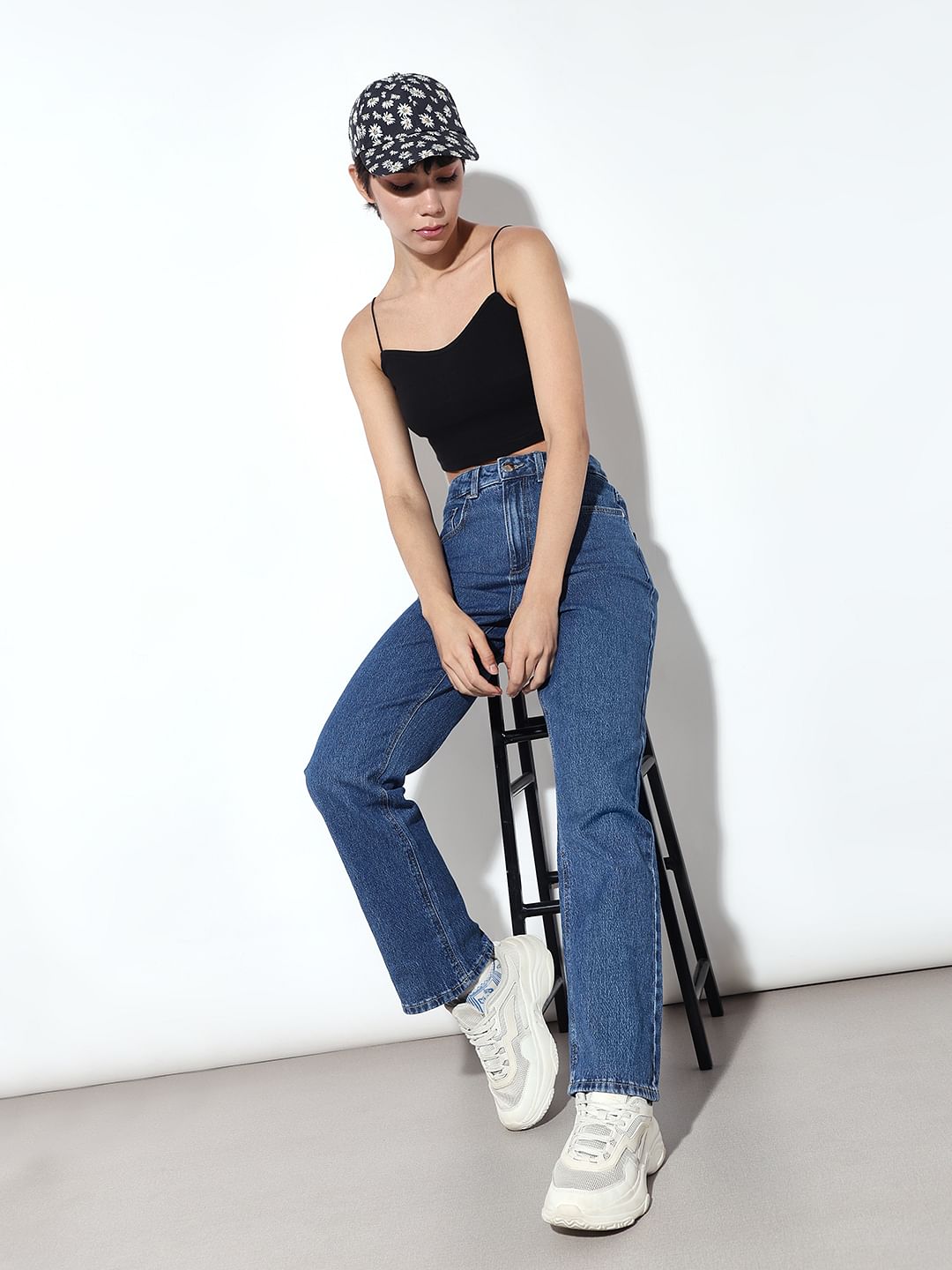 Blue High Rise Straight Fit Jeans