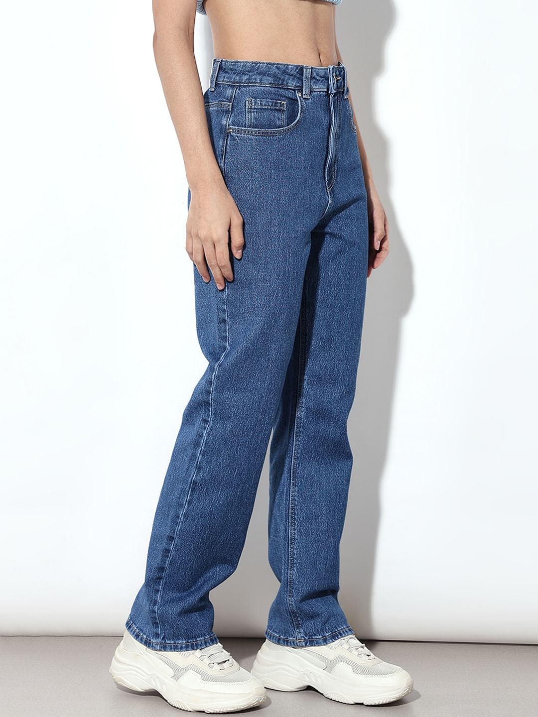Blue High Rise Straight Fit Jeans