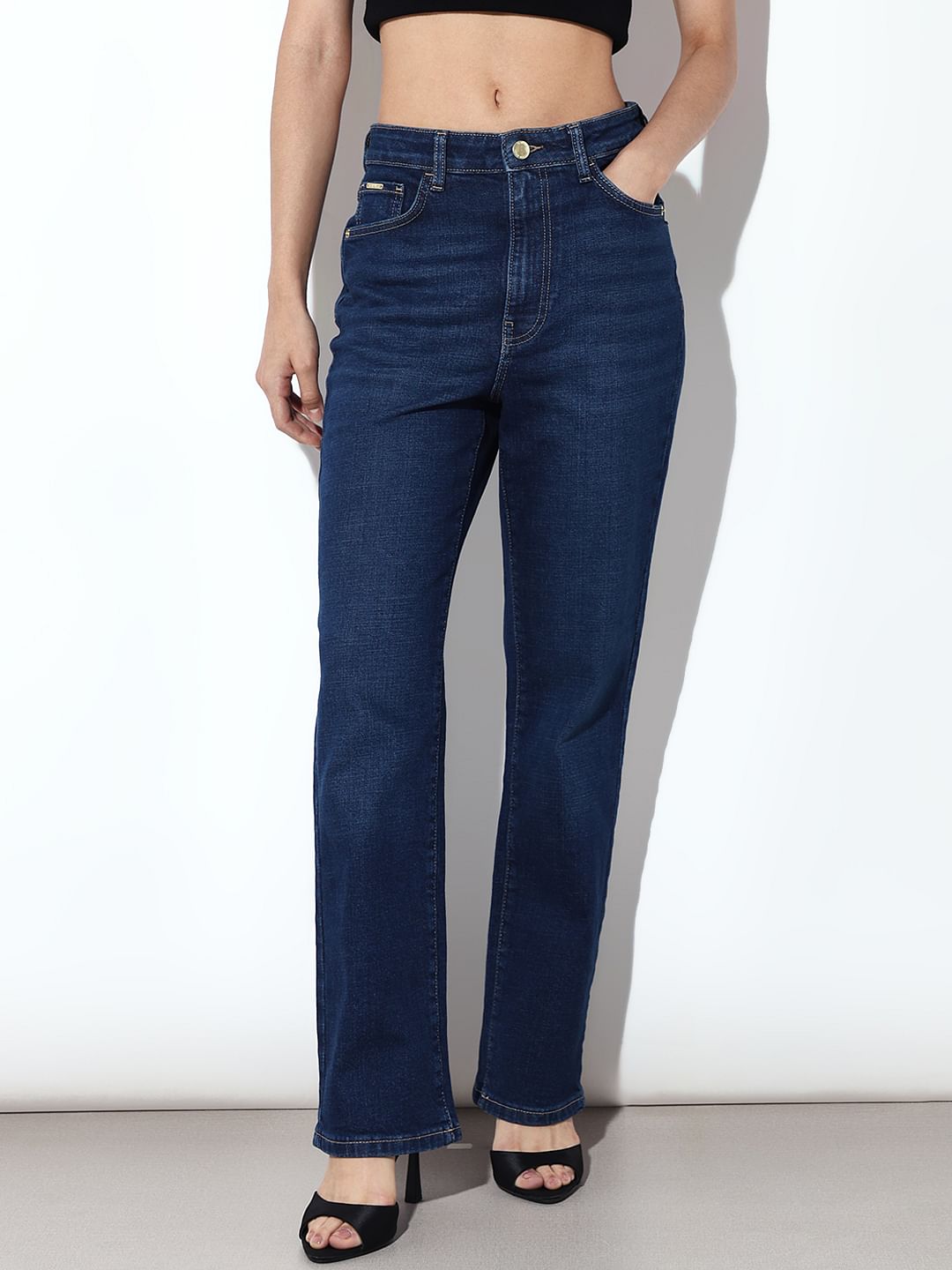 Dark Blue High Rise Straight Fit Jeans