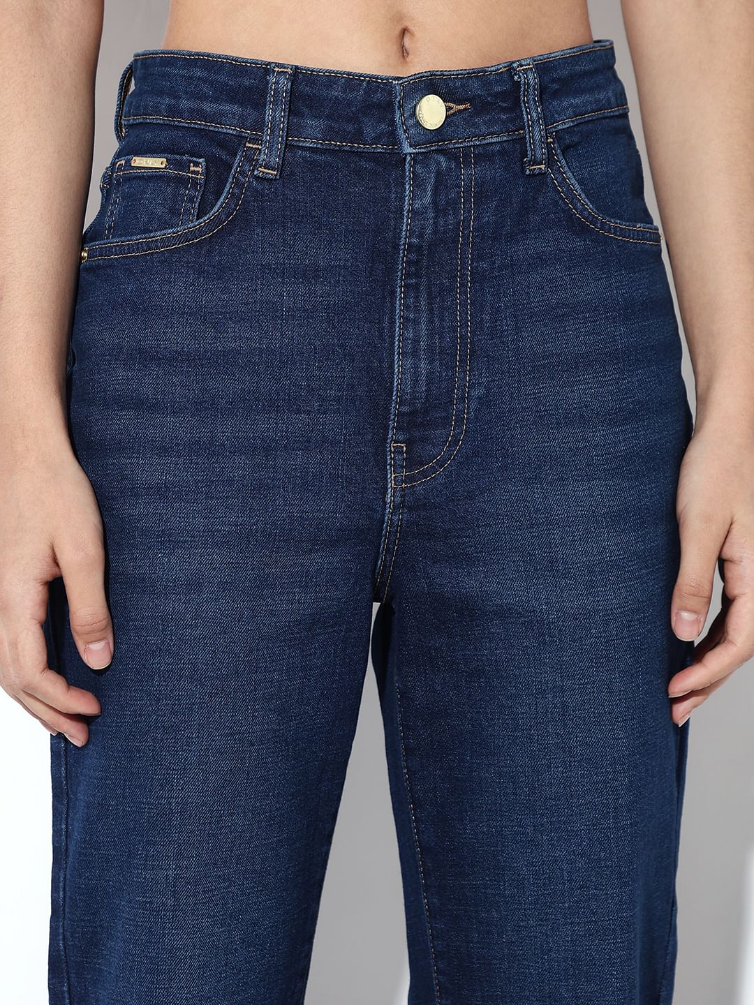 Dark Blue High Rise Straight Fit Jeans