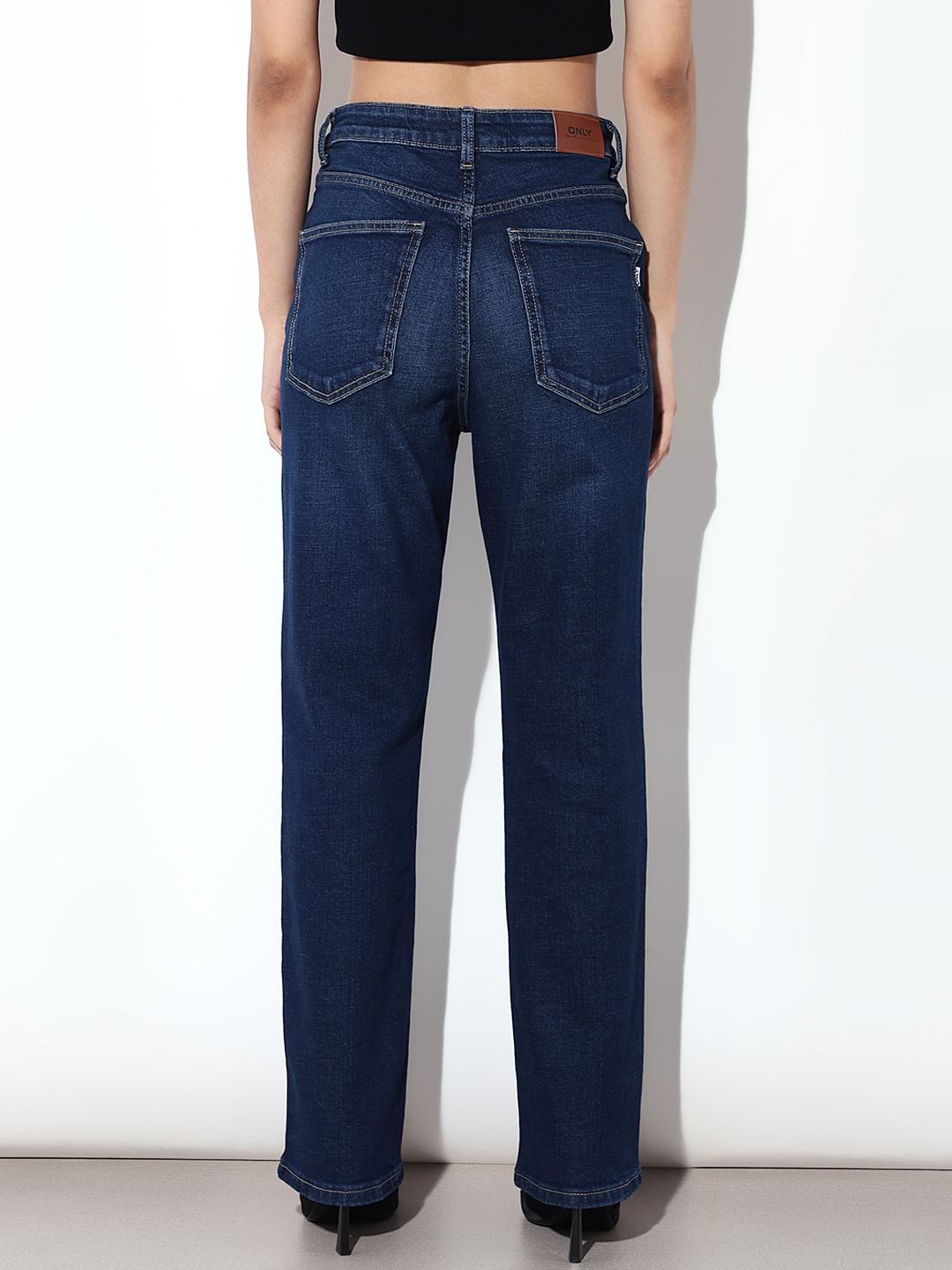Dark Blue High Rise Straight Fit Jeans
