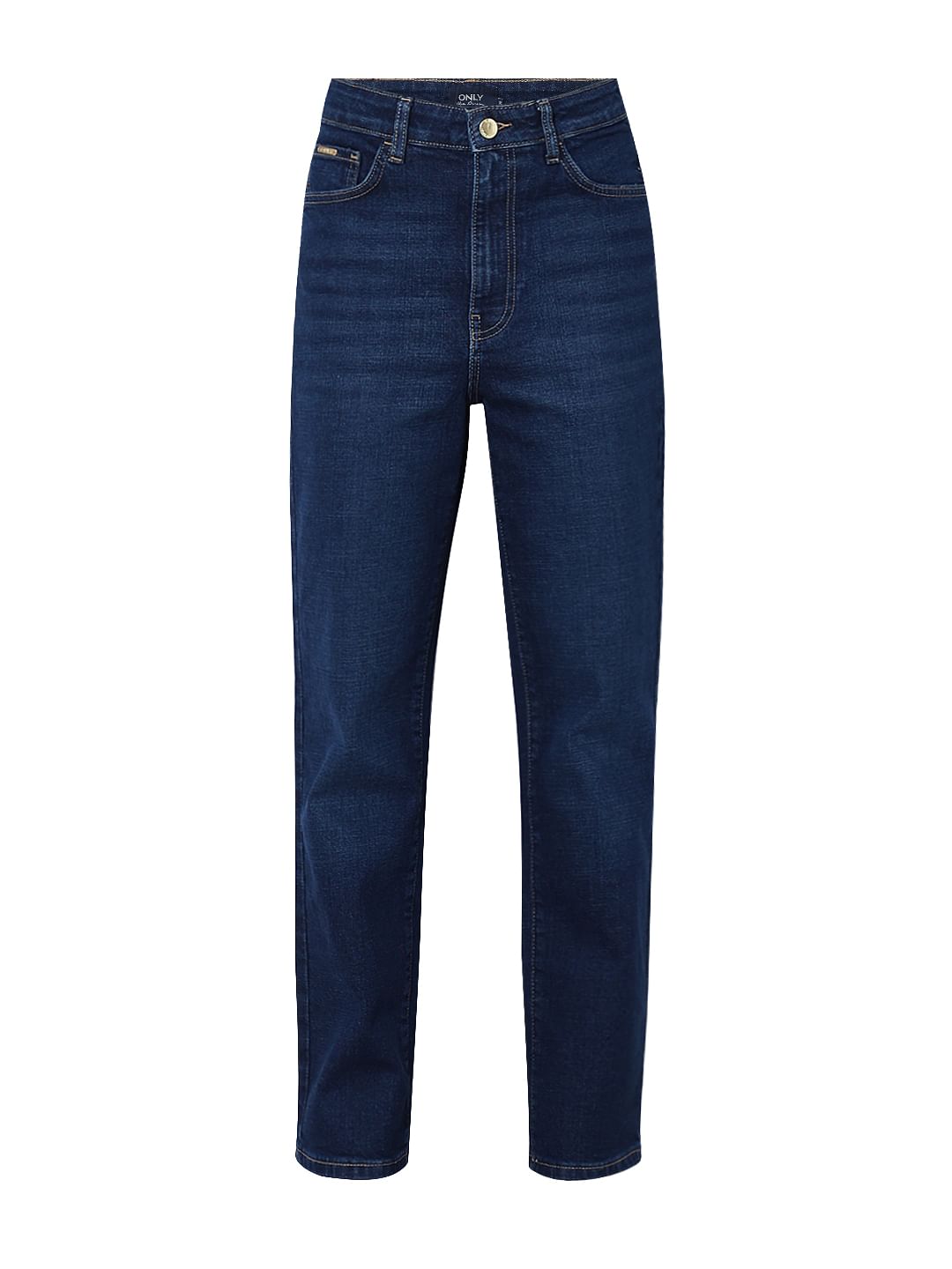 Dark Blue High Rise Straight Fit Jeans