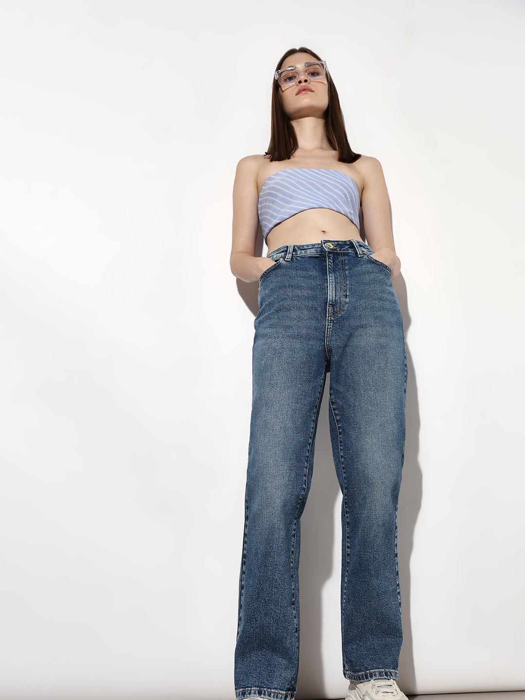 Blue High Rise Straight Fit Jeans