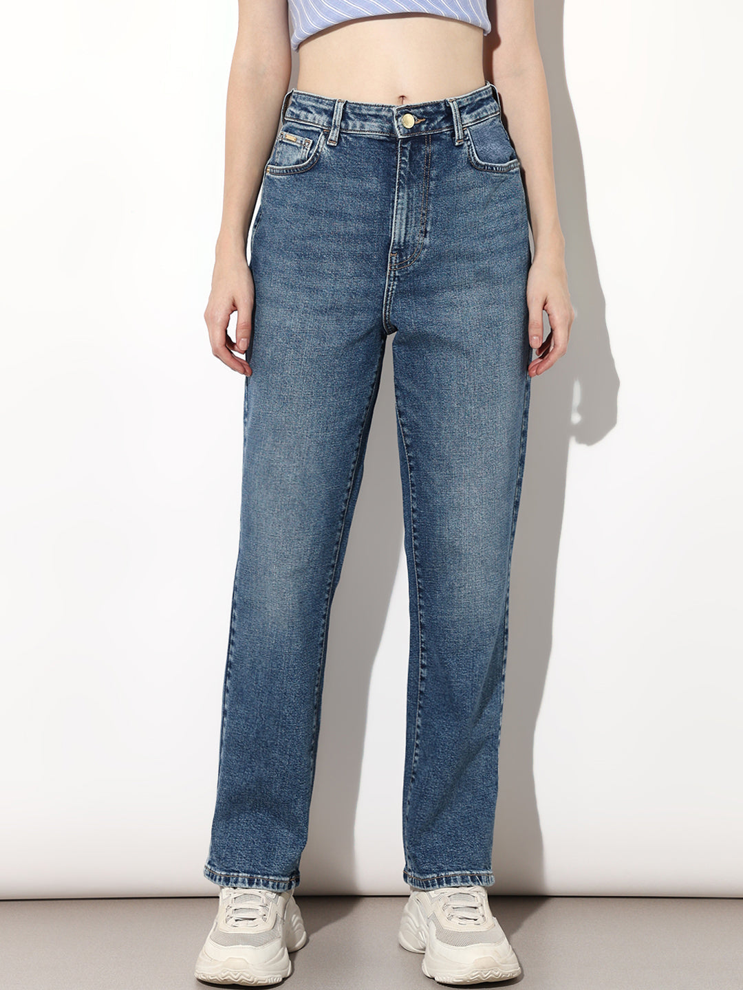 Blue High Rise Straight Fit Jeans
