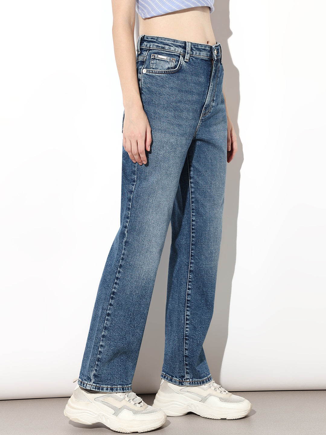 Blue High Rise Straight Fit Jeans